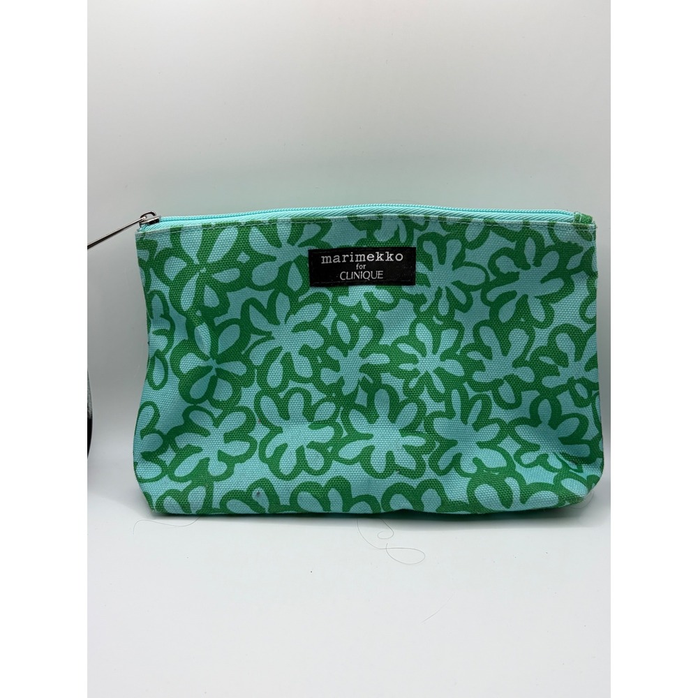 Marimekko for Clinique Green Floral Canvas Makeup Bag Cosmetic Pouch Blue